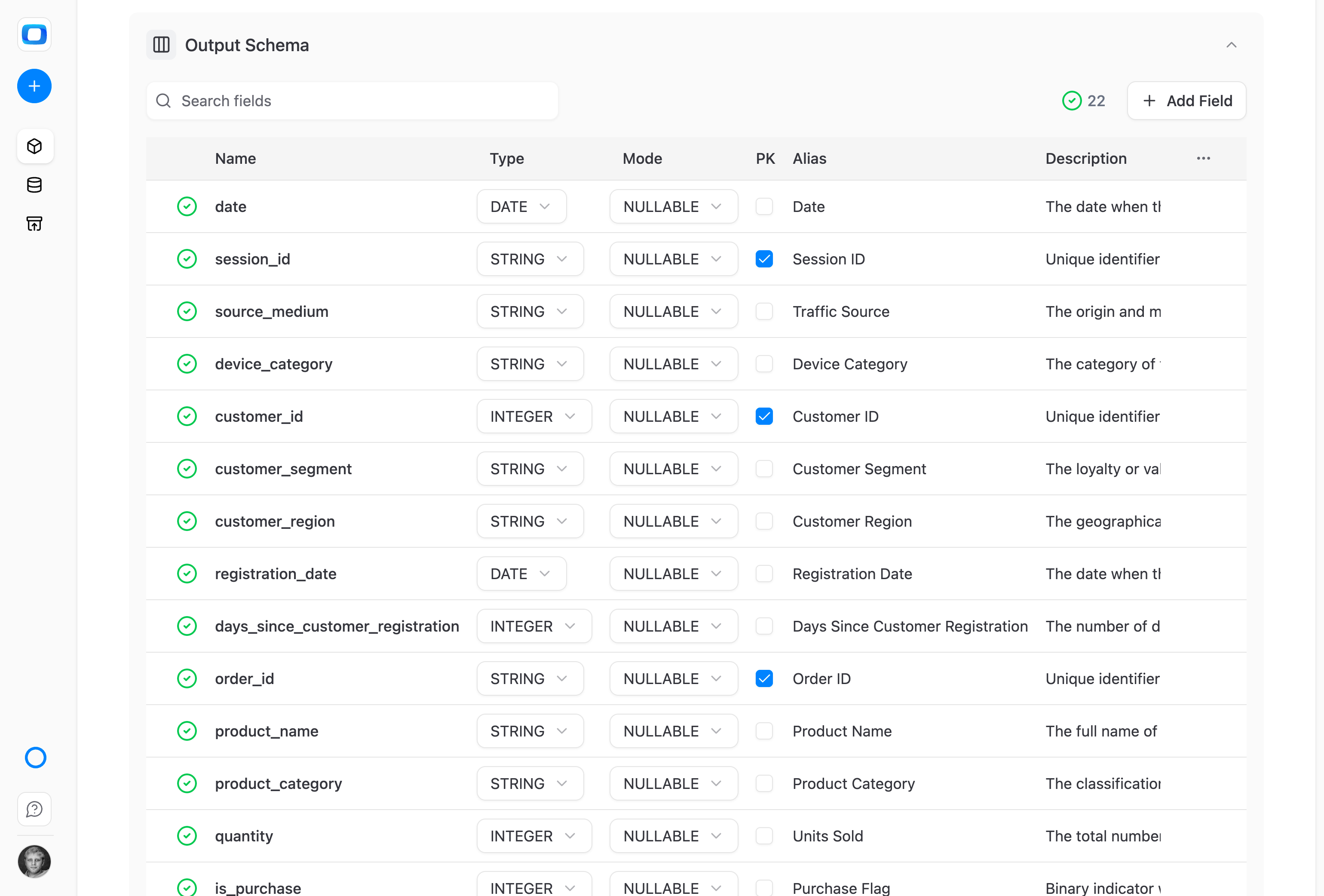 Clean output schemas — aliases, descriptions, metadata