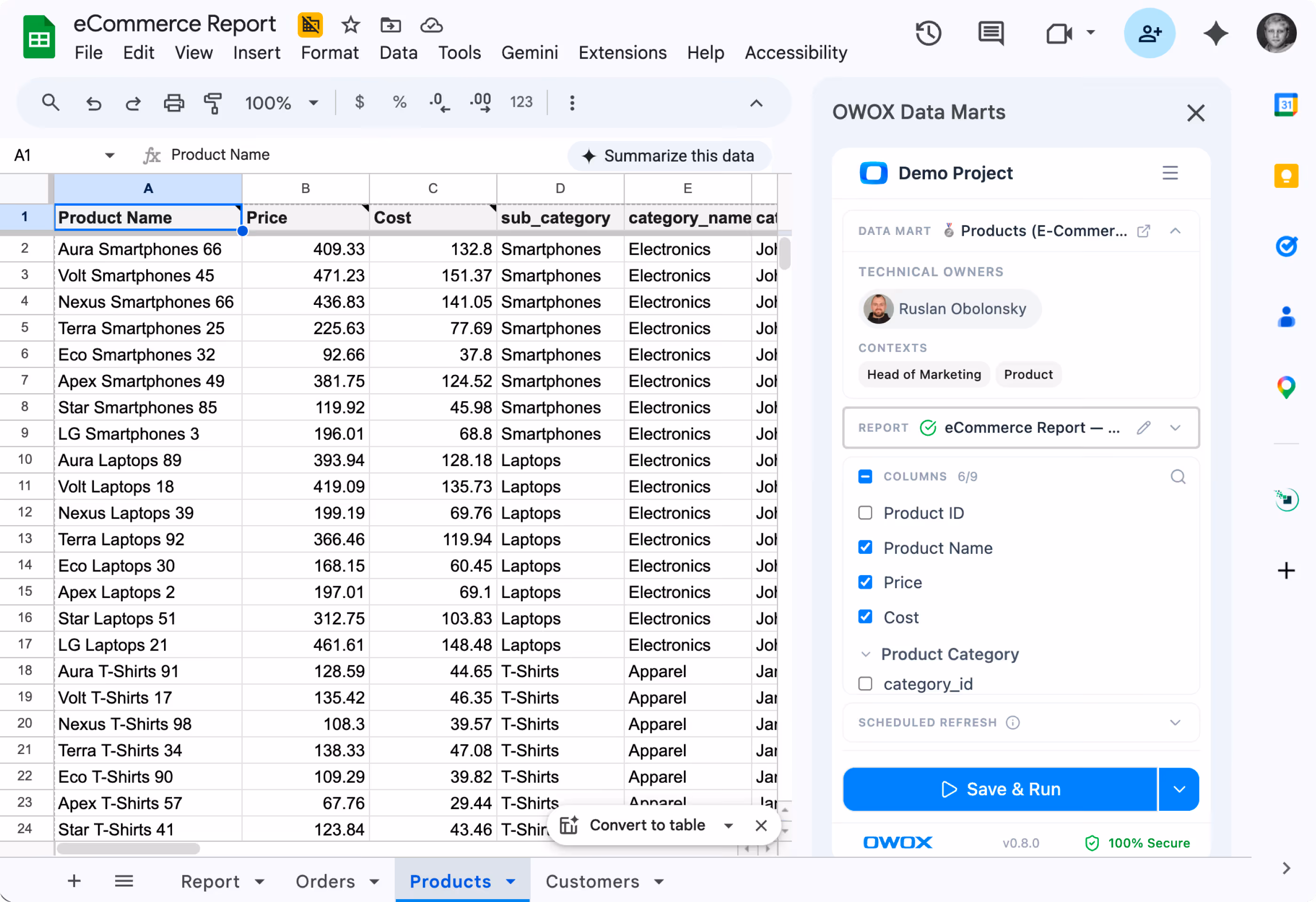 Cross-platform reports in Google Sheets. No SQL is required.
